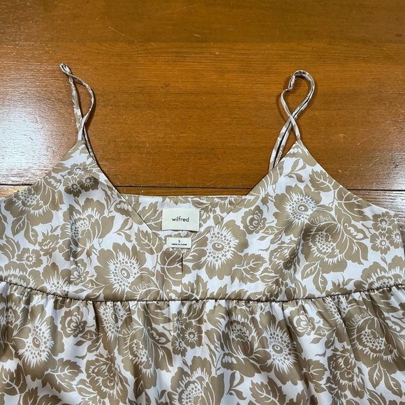 Wilfred Lover Satin Mini Dress Ice Lvndr / Gold Camel Size S | Floral Babydoll S - Picture 8 of 12